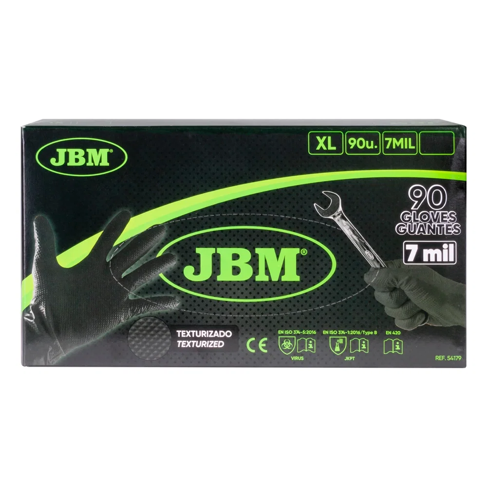 BOITE DE 90 GANTS NITRILES NOIR TEXTURES XL 7MIL
