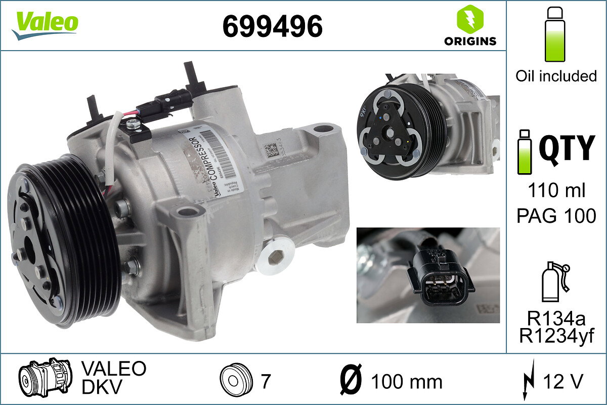Compresseur, climatisation VALEO ORIGINS TECHNOLOGIE D'ORIGINE