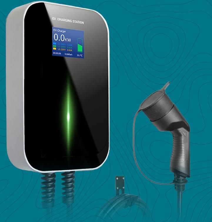 Borne de recharge pour BEV et PHEV Pilotable par Wifi et bluetooth avec réglage de puissance de 1.3kW à 7kW, câble avec prise T2, application gestion charge , i