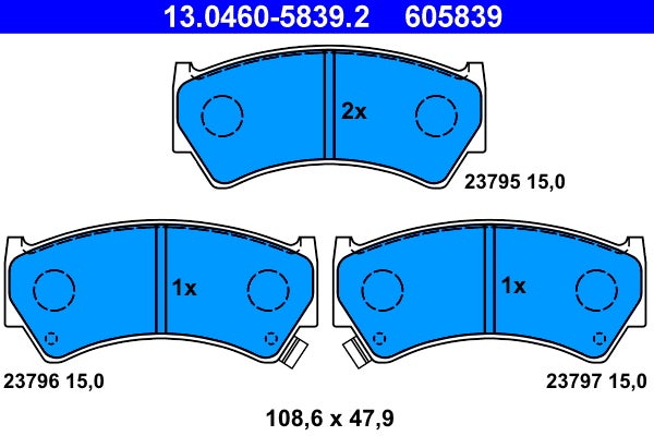 Jeu de 4 plaquettes de frein à disque   13.0460-5839.2
