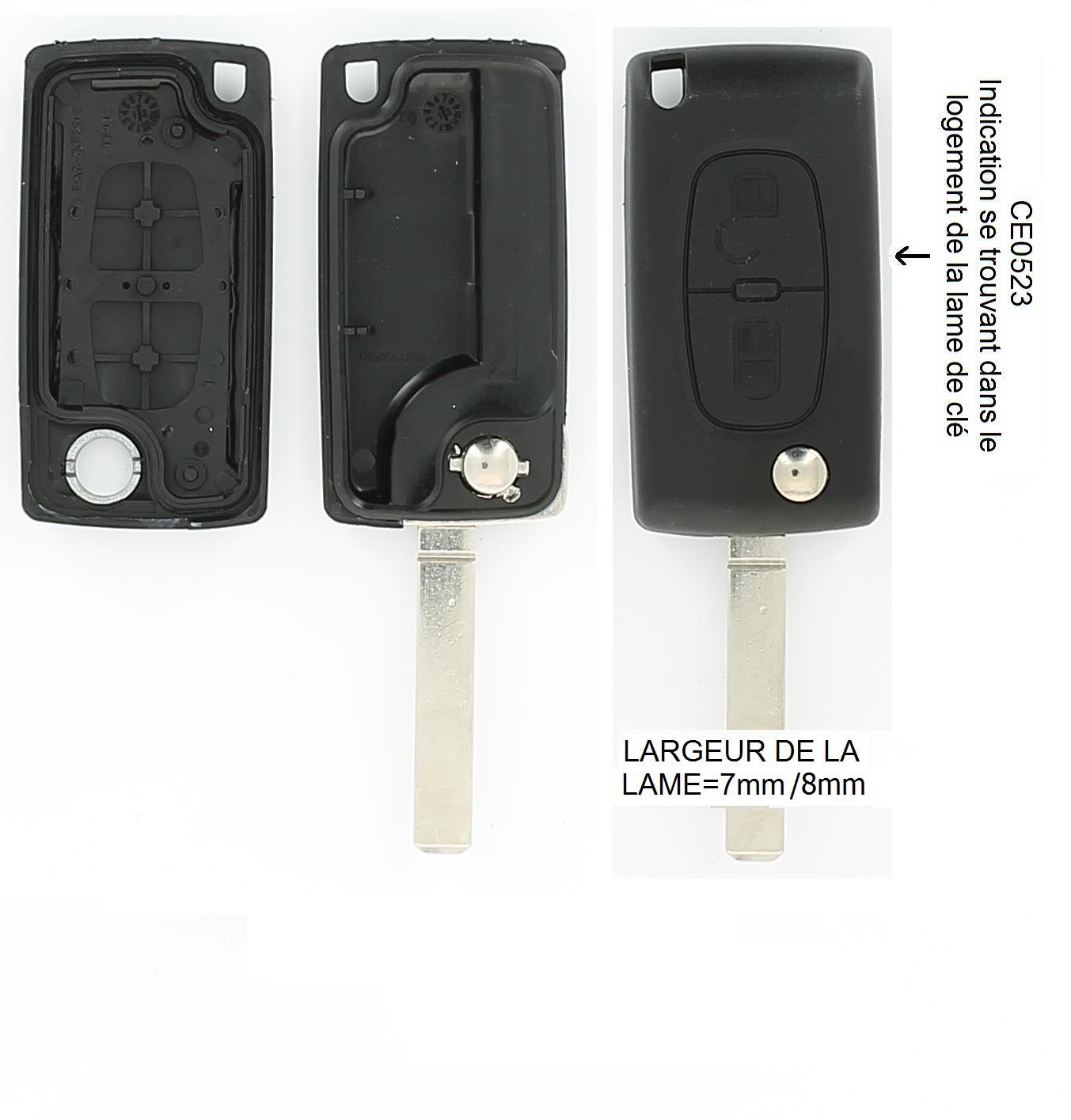 Coque de clé adaptable pour Peugeot 107, Peugeot 207, ou Peugeot 307